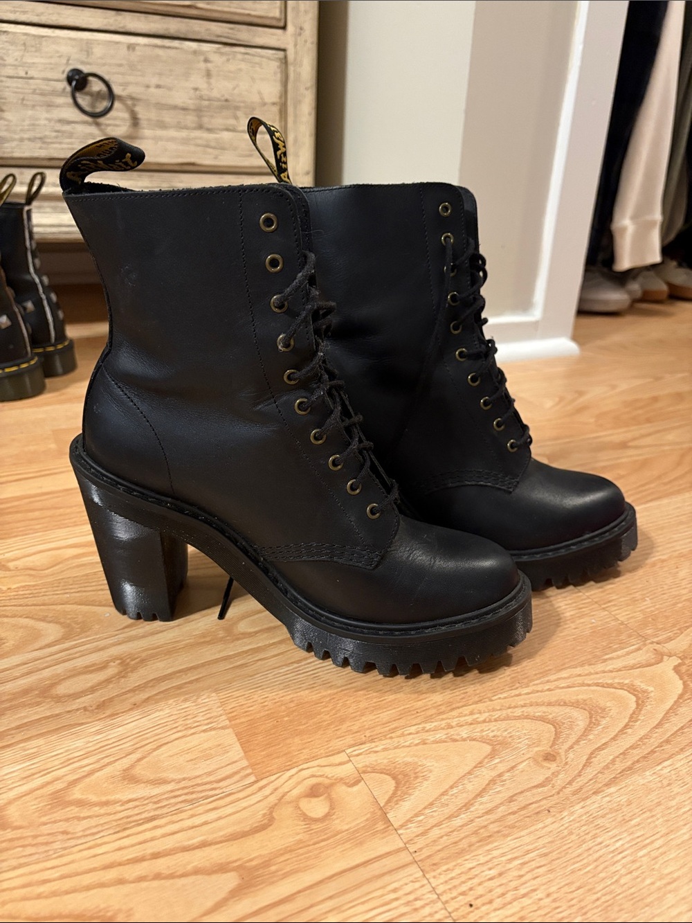 Dr. Martens Kendra Black Lace-Up Chunky Heel Booties - Women